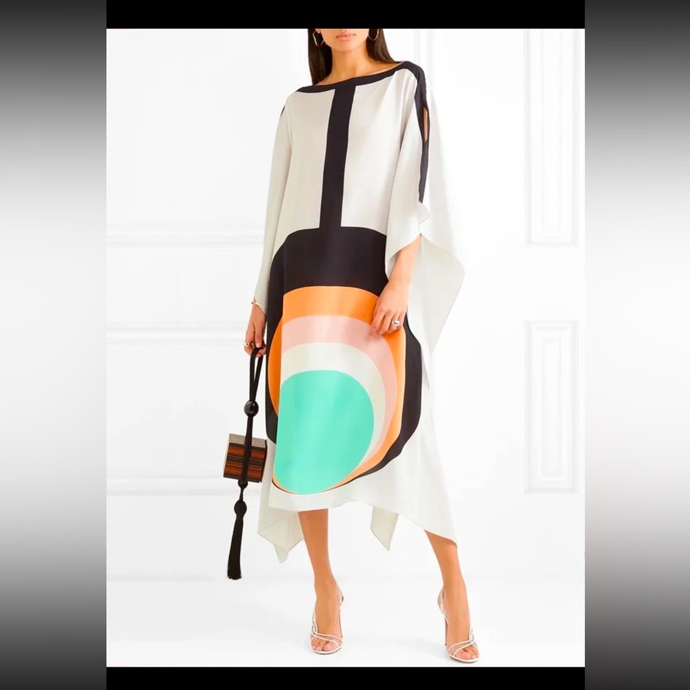 NWT Multicolor Geometric Asymmetrical Hem Dress White - L/Sz 10